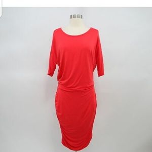 Athleta Tee Dress Solstice Ruched Coral Red Small
